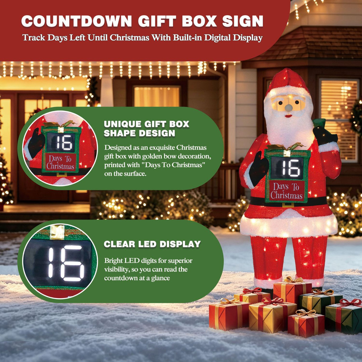 Veikous 5ft Lighted Santa Claus, Outdoor Christmas Santa Holiday Decoration w/ 145 LED