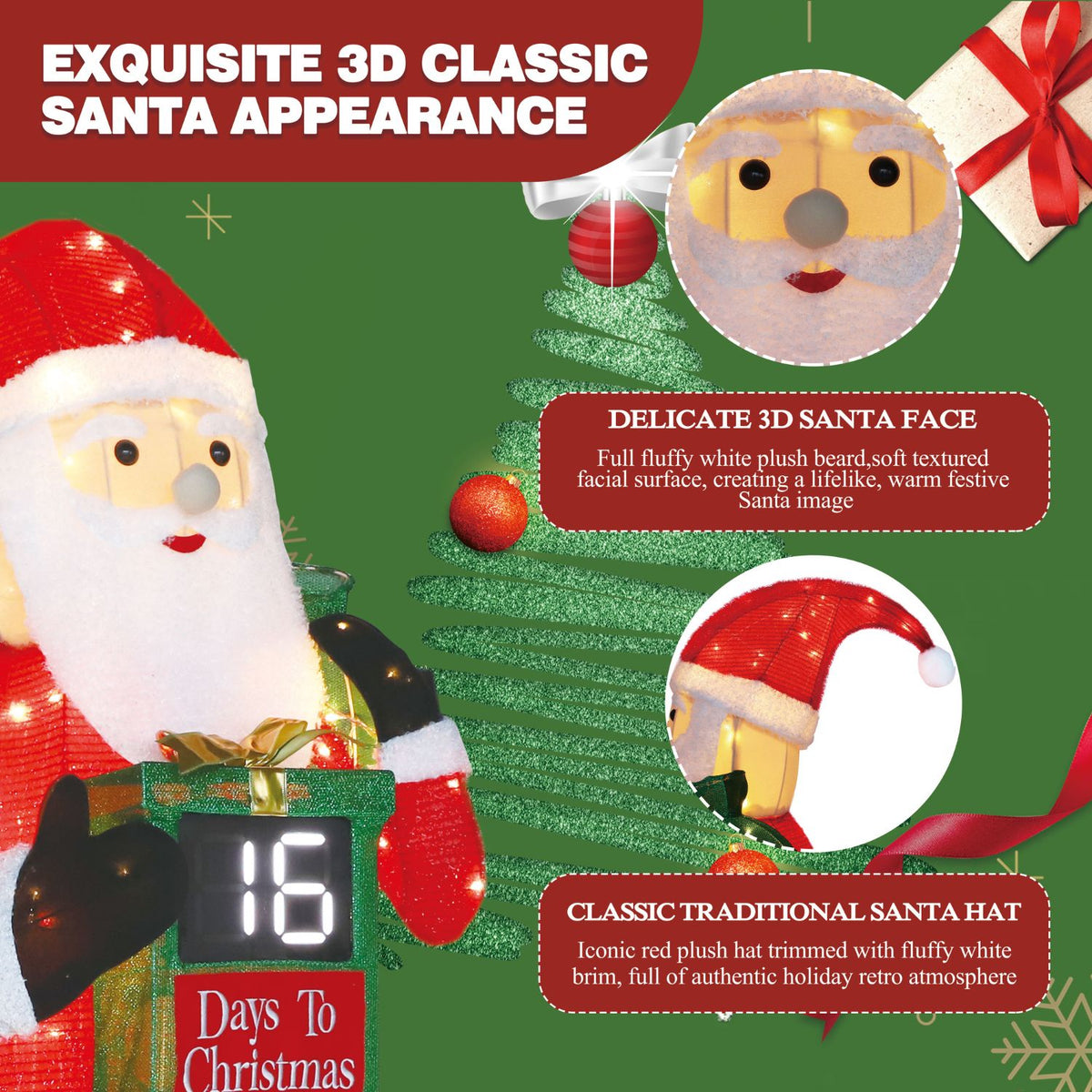 Veikous 5ft Lighted Santa Claus, Outdoor Christmas Santa Holiday Decoration w/ 145 LED