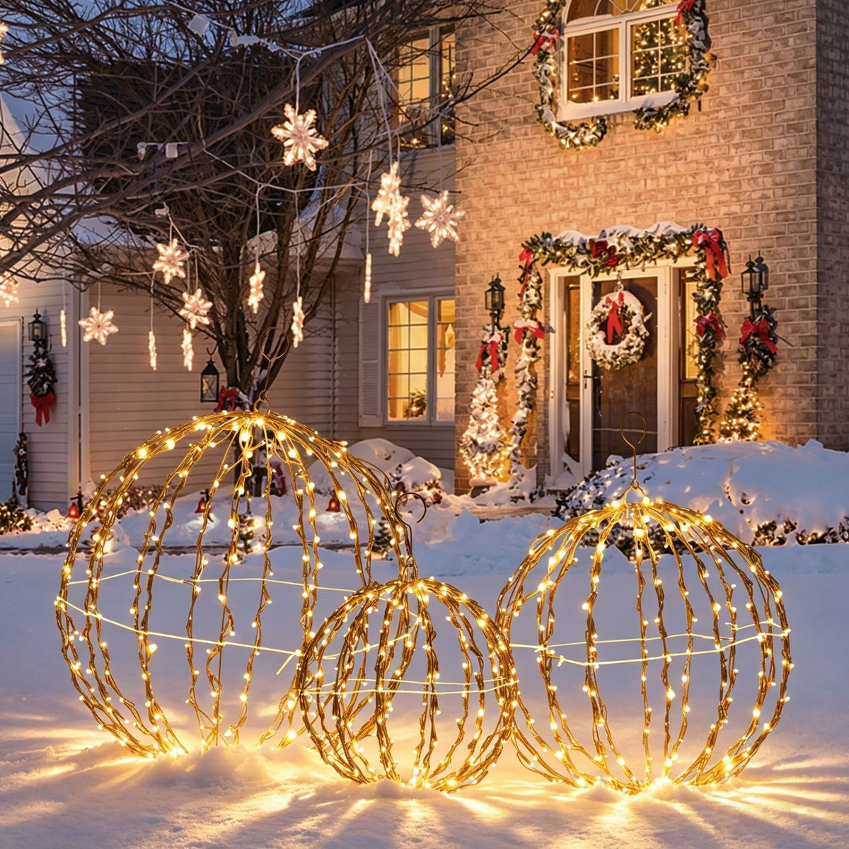 Veikous 3-Piece Hanging Light Balls, Outdoor Christmas Sphere Lights, Foldable