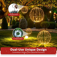 Veikous 3-Piece Hanging Light Balls, Outdoor Christmas Sphere Lights, Foldable