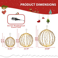 Veikous 3-Piece Hanging Light Balls, Outdoor Christmas Sphere Lights, Foldable