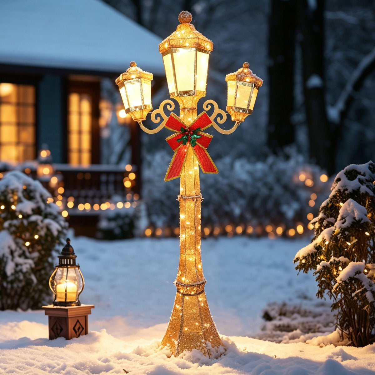 Veikous Pre-Lit Lamp Post Light, 3-Head Outdoor LED Lamp for Christmas Decoration