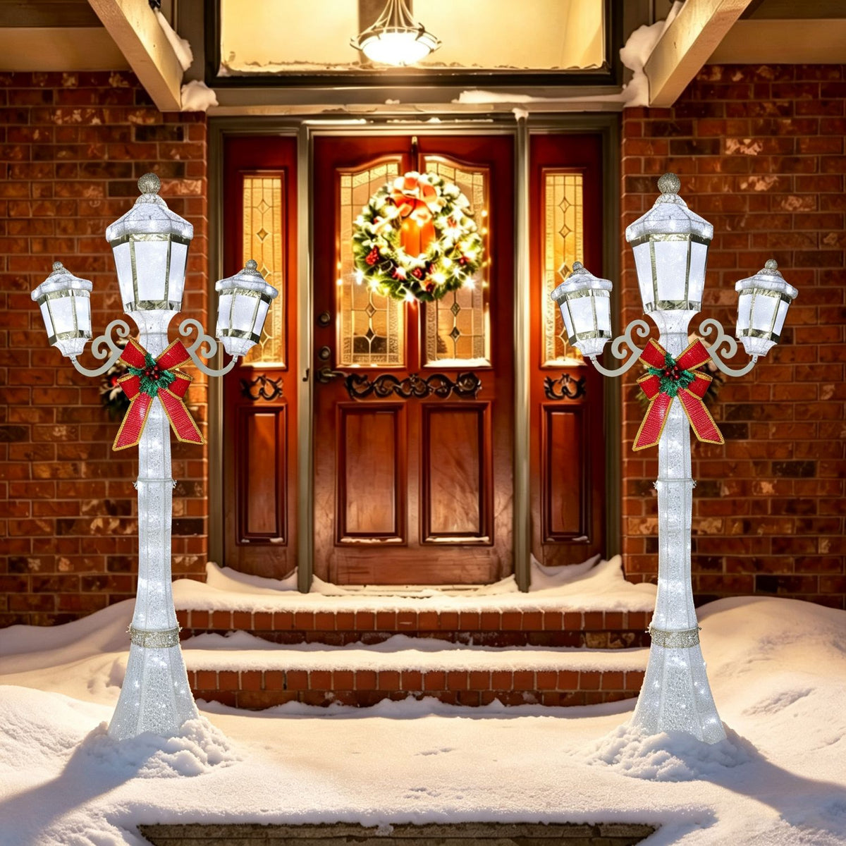 Veikous Pre-Lit Lamp Post Light, 3-Head Outdoor LED Lamp for Christmas Decoration