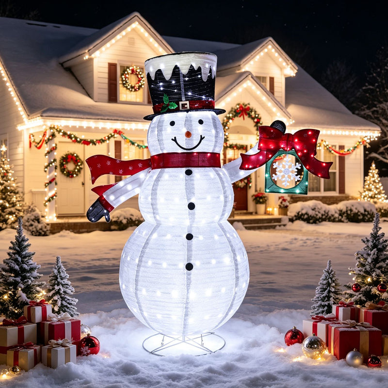 Veikous 6FT Lighted Snowman with Snowflake Gift Box, Outdoor Christmas Snowman with Scarf and Hat, Collapsible