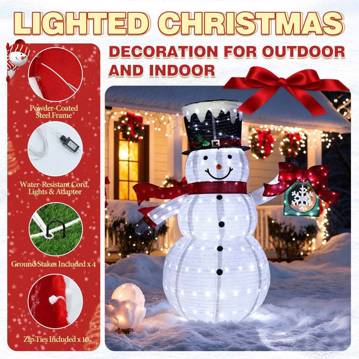 Veikous 6FT Lighted Snowman with Snowflake Gift Box, Outdoor Christmas Snowman with Scarf and Hat, Collapsible