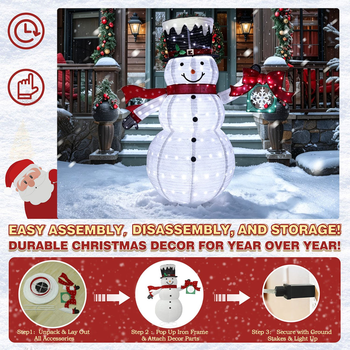 Veikous 6FT Lighted Snowman with Snowflake Gift Box, Outdoor Christmas Snowman with Scarf and Hat, Collapsible