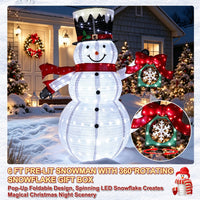 Veikous 6FT Lighted Snowman with Snowflake Gift Box, Outdoor Christmas Snowman with Scarf and Hat, Collapsible