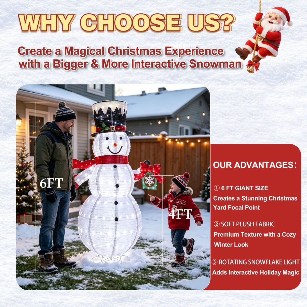 Veikous 6FT Lighted Snowman with Snowflake Gift Box, Outdoor Christmas Snowman with Scarf and Hat, Collapsible