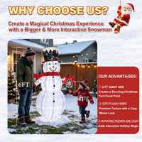 Veikous 6FT Lighted Snowman with Snowflake Gift Box, Outdoor Christmas Snowman with Scarf and Hat, Collapsible
