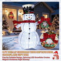 Veikous 6FT Lighted Snowman with Snowflake Gift Box, Outdoor Christmas Snowman with Scarf and Hat, Collapsible