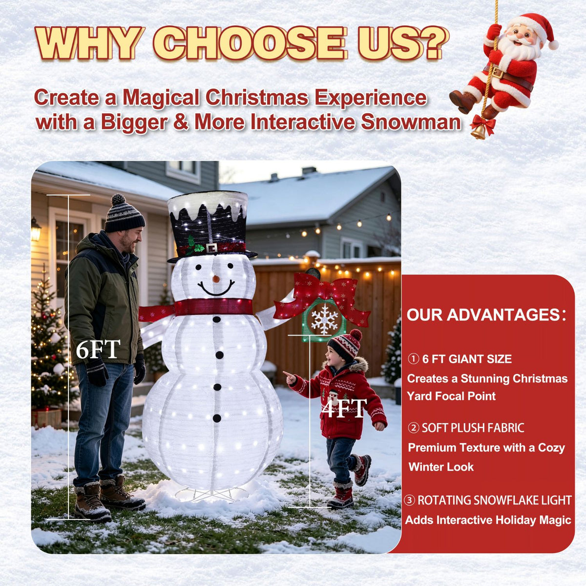 Veikous 6FT Lighted Snowman with Snowflake Gift Box, Outdoor Christmas Snowman with Scarf and Hat, Collapsible