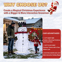 Veikous 6FT Lighted Snowman with Snowflake Gift Box, Outdoor Christmas Snowman with Scarf and Hat, Collapsible