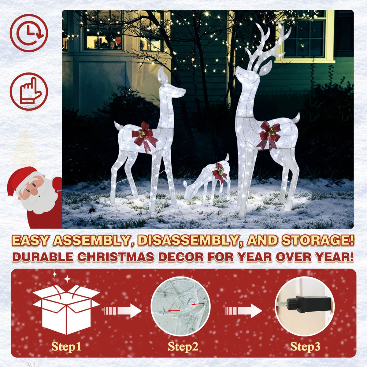 Veikous 3-Piece Animated Reindeer Family Decoration Set, Outdoor Lighted Xmas Decor