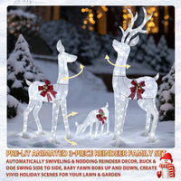 Veikous 3-Piece Animated Reindeer Family Decoration Set, Outdoor Lighted Xmas Decor