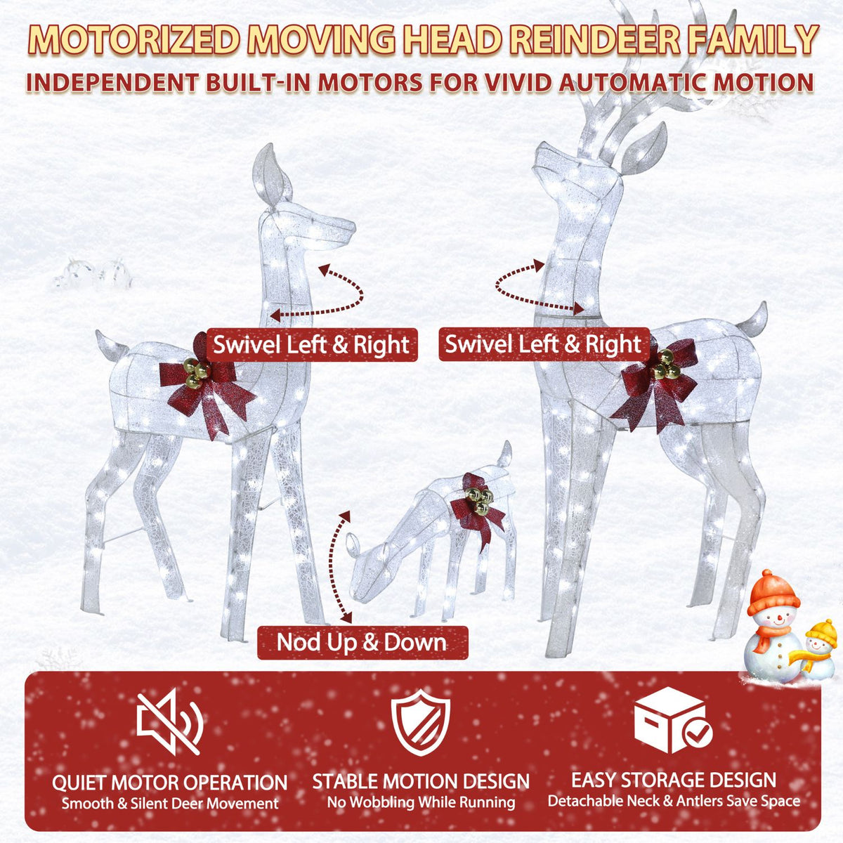 Veikous 3-Piece Animated Reindeer Family Decoration Set, Outdoor Lighted Xmas Decor