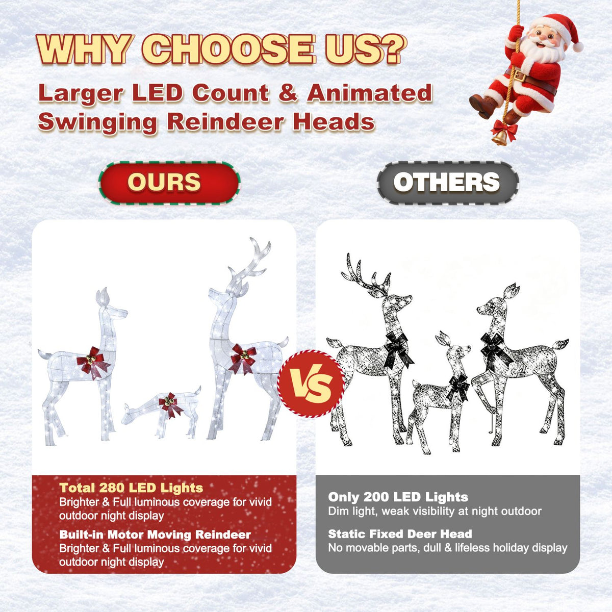 Veikous 3-Piece Animated Reindeer Family Decoration Set, Outdoor Lighted Xmas Decor