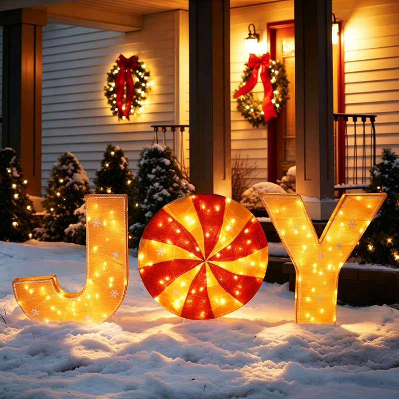Veikous 3pcs Rotating Christmas Joy Lighted Sign, Light up 30in Holiday Joy for Yard