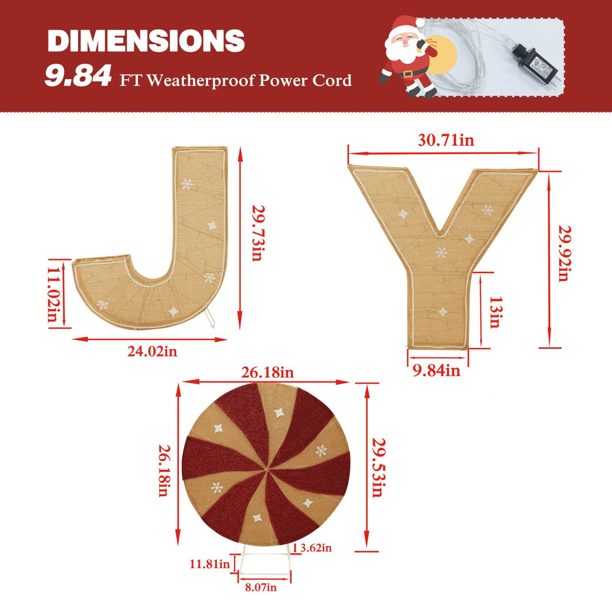 Veikous 3pcs Rotating Christmas Joy Lighted Sign, Light up 30in Holiday Joy for Yard