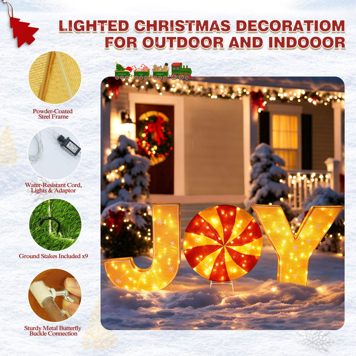 Veikous 3pcs Rotating Christmas Joy Lighted Sign, Light up 30in Holiday Joy for Yard