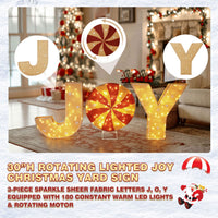 Veikous 3pcs Rotating Christmas Joy Lighted Sign, Light up 30in Holiday Joy for Yard