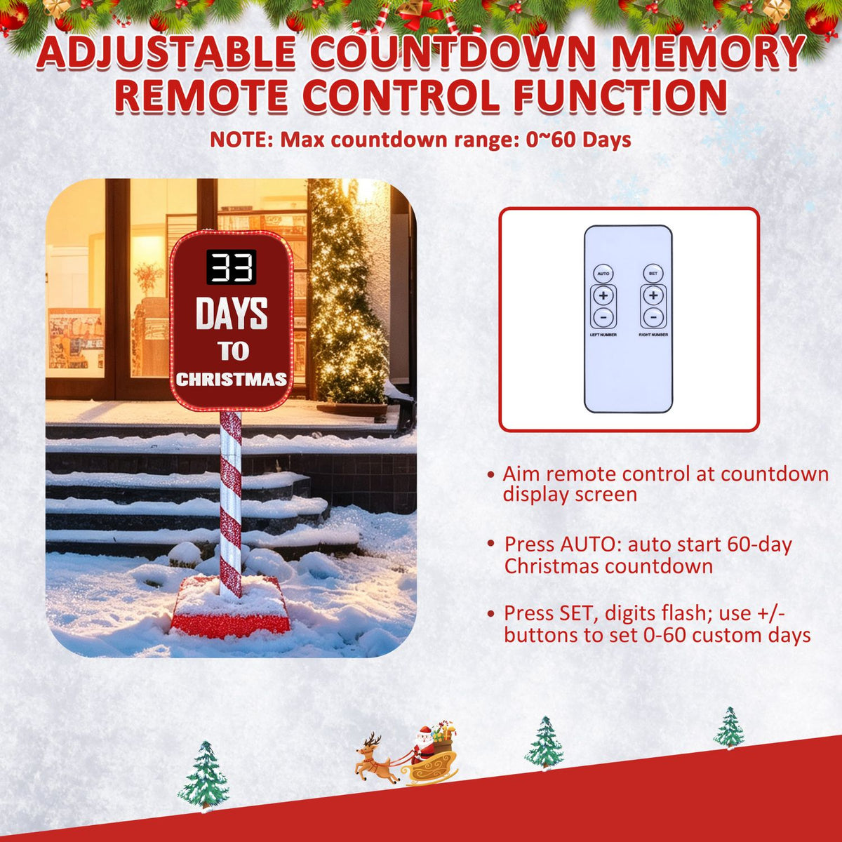 Veikous Outdoor Pre-Lit Christmas Countdown Sign, Light up LED Countdown Sign for Xmas, 5FT
