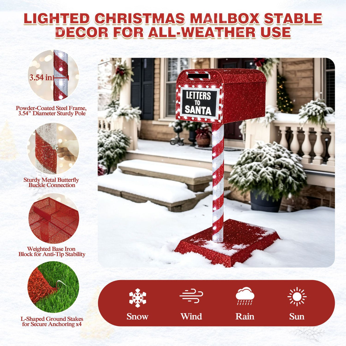 Veikous Mailbox Christmas Light, Lighted Letters To Santa Mail Box