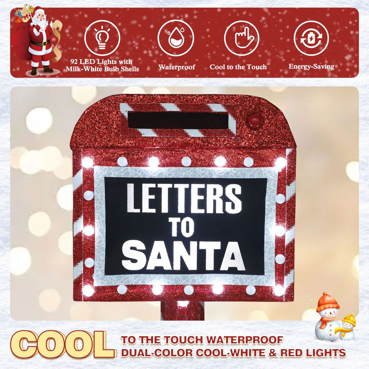 Veikous Mailbox Christmas Light, Lighted Letters To Santa Mail Box