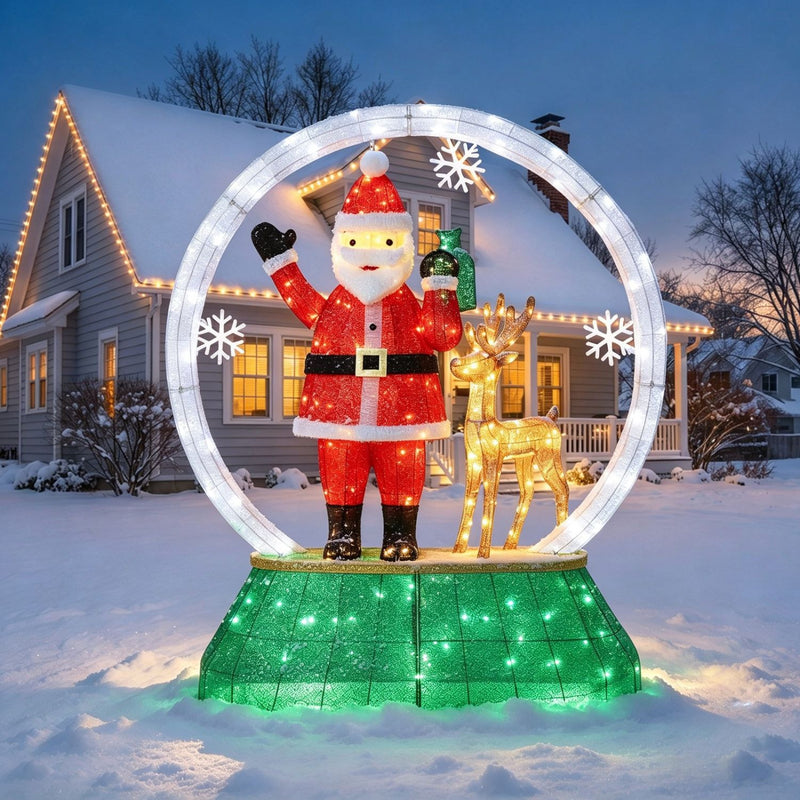 Veikous 70" Animated Santa Set,  Pre-Lit Twinkling Snow Globe with Deer and Snowflakes