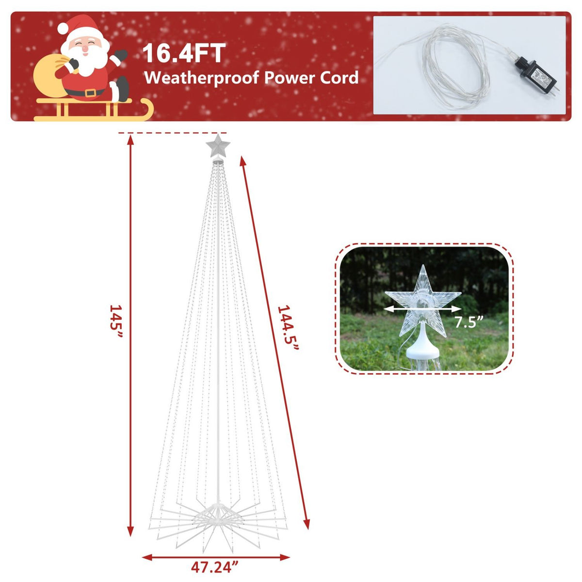 Veikous 12ft Christmas Cone Tree Light, Large Led Christmas Tree with 2 Lighting Modes, Dimmable Artificial Tree for Porch, Market