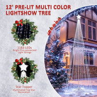 Veikous 12ft Christmas Cone Tree Light, Large Led Christmas Tree with 2 Lighting Modes, Dimmable Artificial Tree for Porch, Market