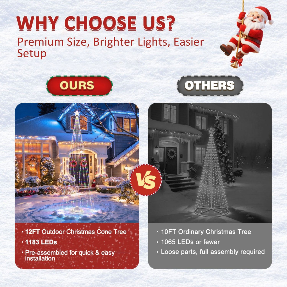 Veikous 12ft Christmas Cone Tree Light, Large Led Christmas Tree with 2 Lighting Modes, Dimmable Artificial Tree for Porch, Market