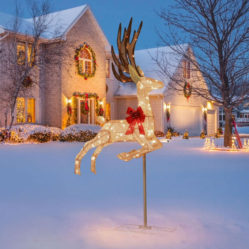 Veikous 5FT Flying Reindeer Decor, Lighted Christmas Deer with Moving Legs