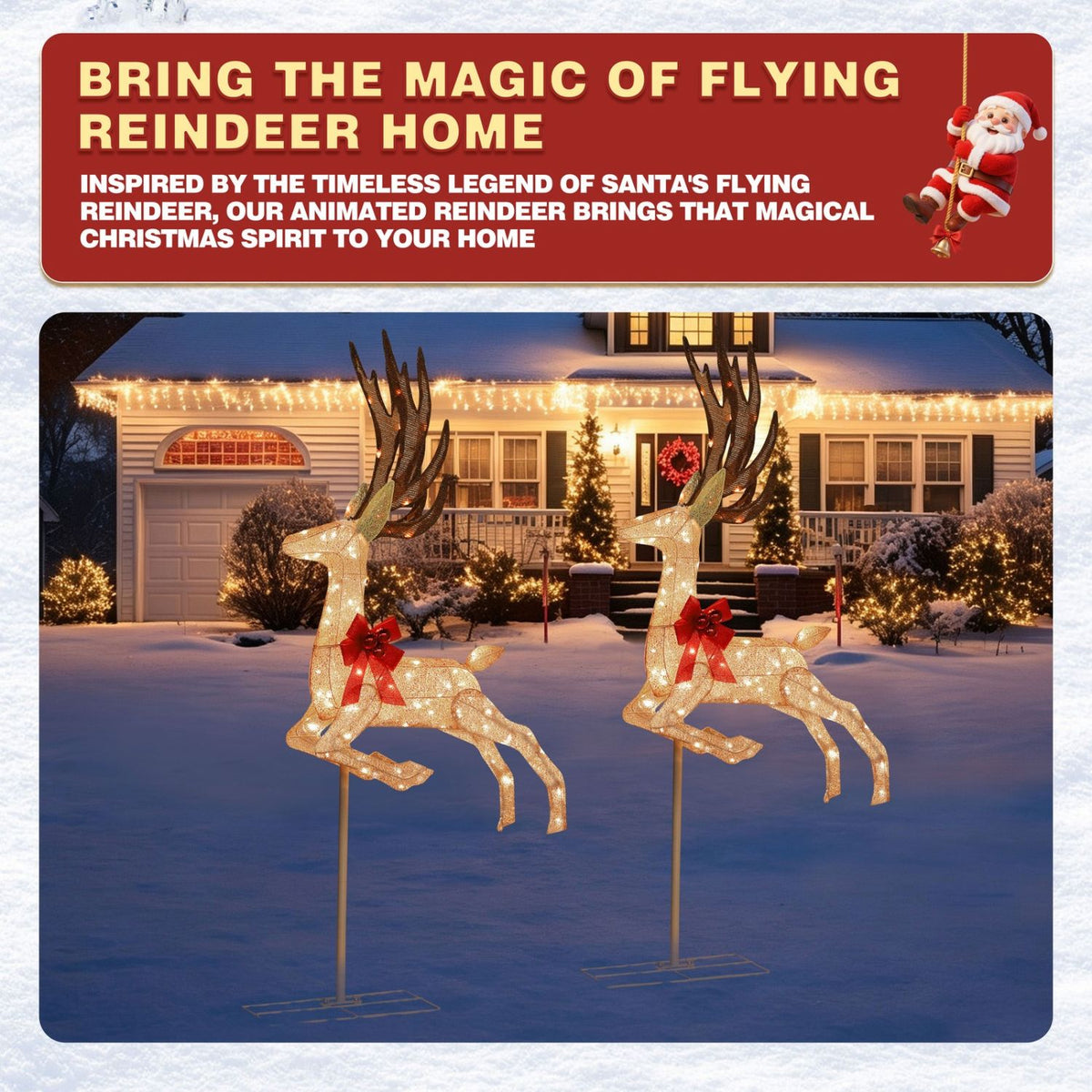 Veikous 5FT Flying Reindeer Decor, Lighted Christmas Deer with Moving Legs
