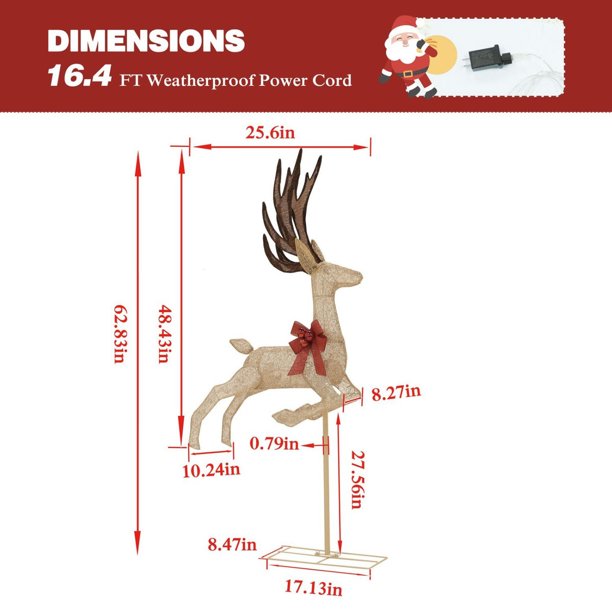 Veikous 5FT Flying Reindeer Decor, Lighted Christmas Deer with Moving Legs
