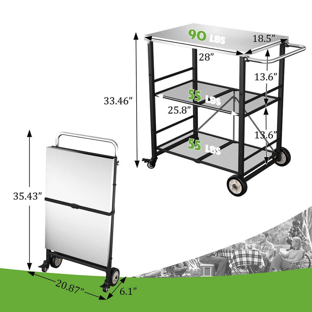 33" H Outdoor Grill Cart