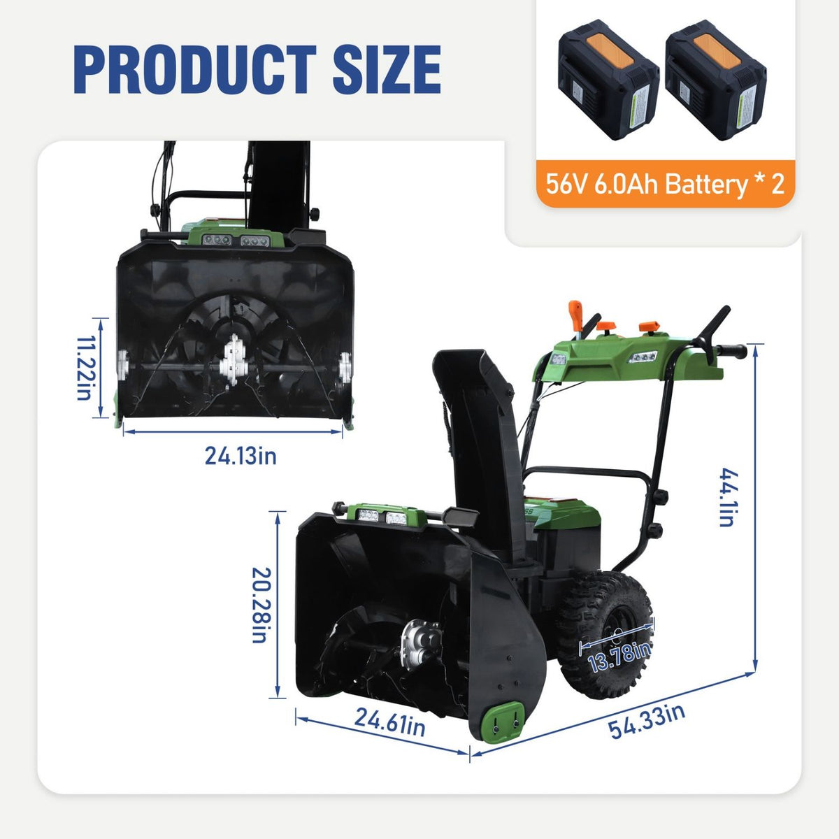Veikous 24 Inch Cordless Snow Thrower, 56V Battery Snow Blower with LED Light