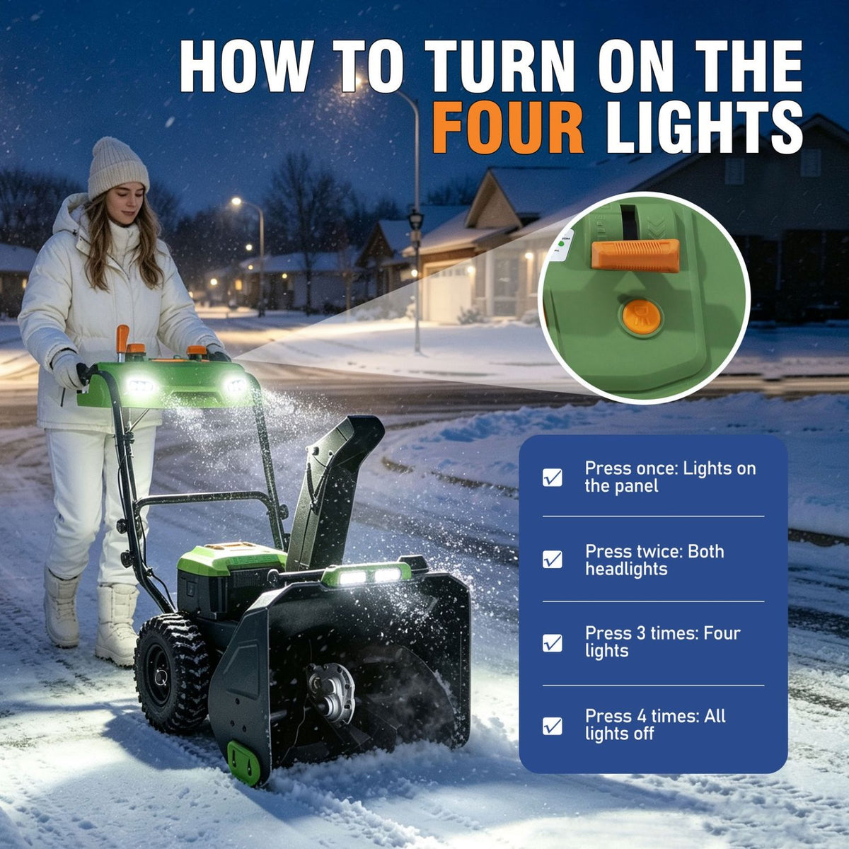 Veikous 24 Inch Cordless Snow Thrower, 56V Battery Snow Blower with LED Light