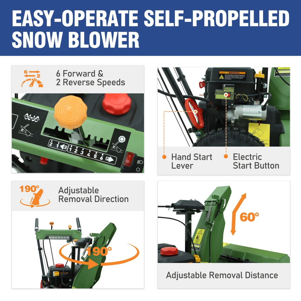 Veikous 24in Gas Snow Blower, Snow Thrower with 190° Rotatable Chute
