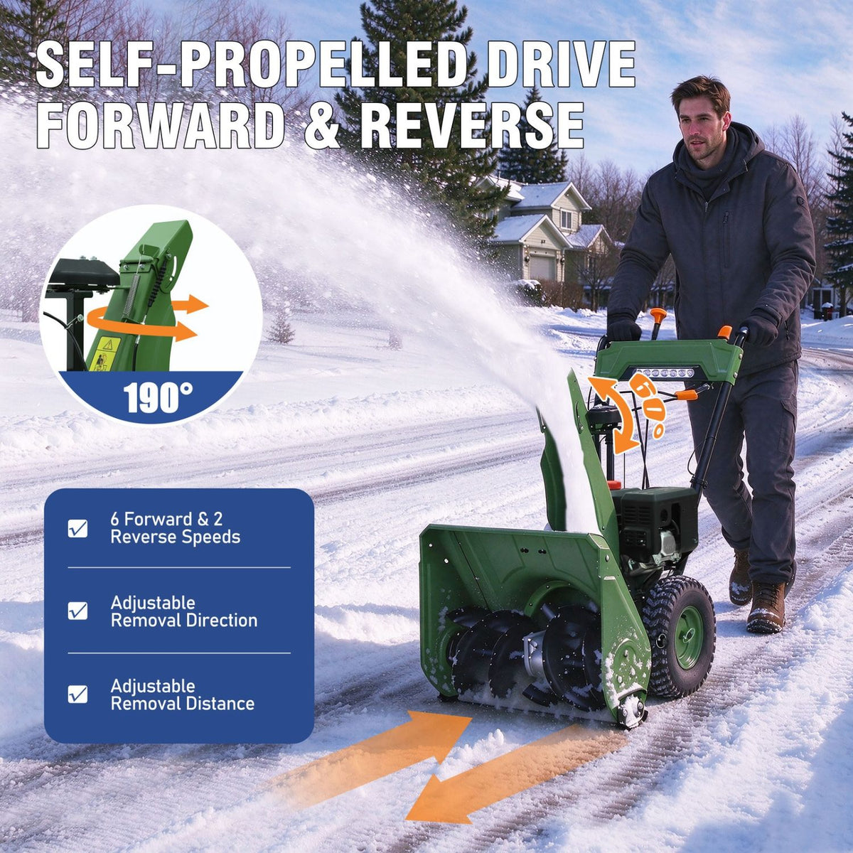 Veikous 24in Gas Snow Blower, Snow Thrower with 190° Rotatable Chute