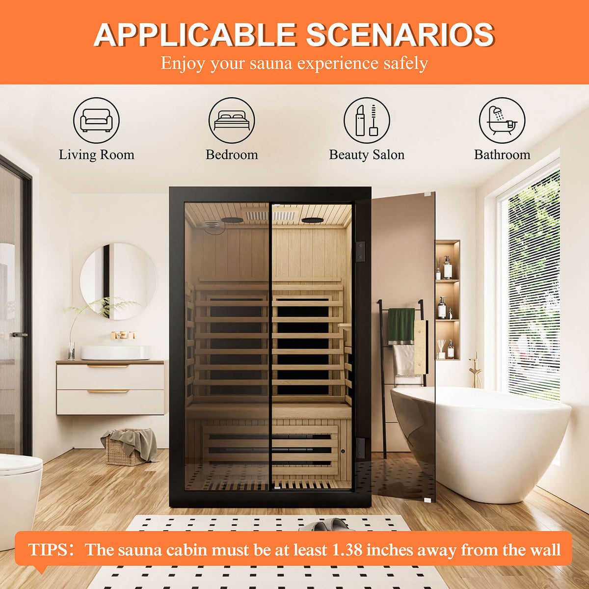 Sauna cabin in a bathroom, living room, beauty salon