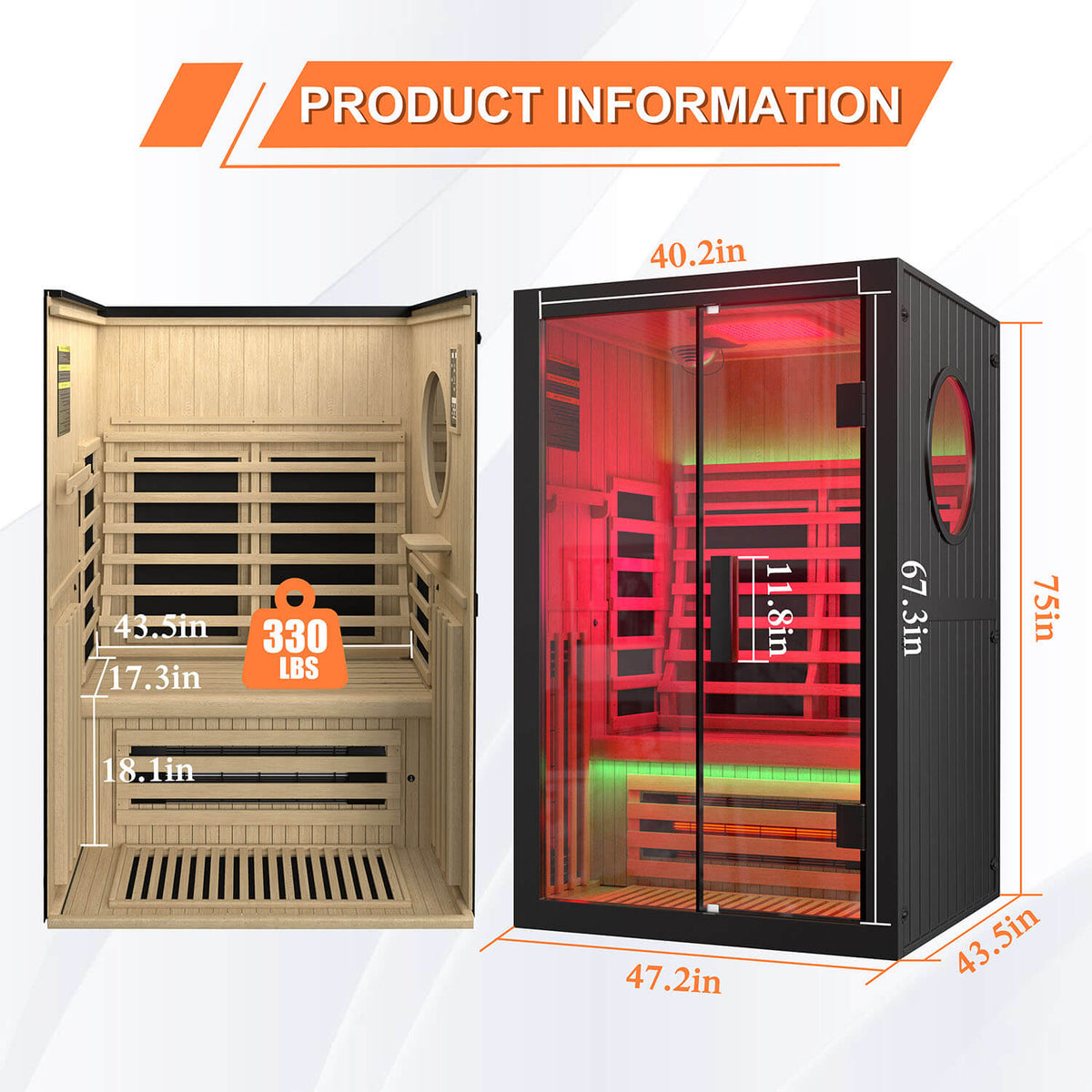 Veikous sauna room 47.2" x 43.5" x 75"