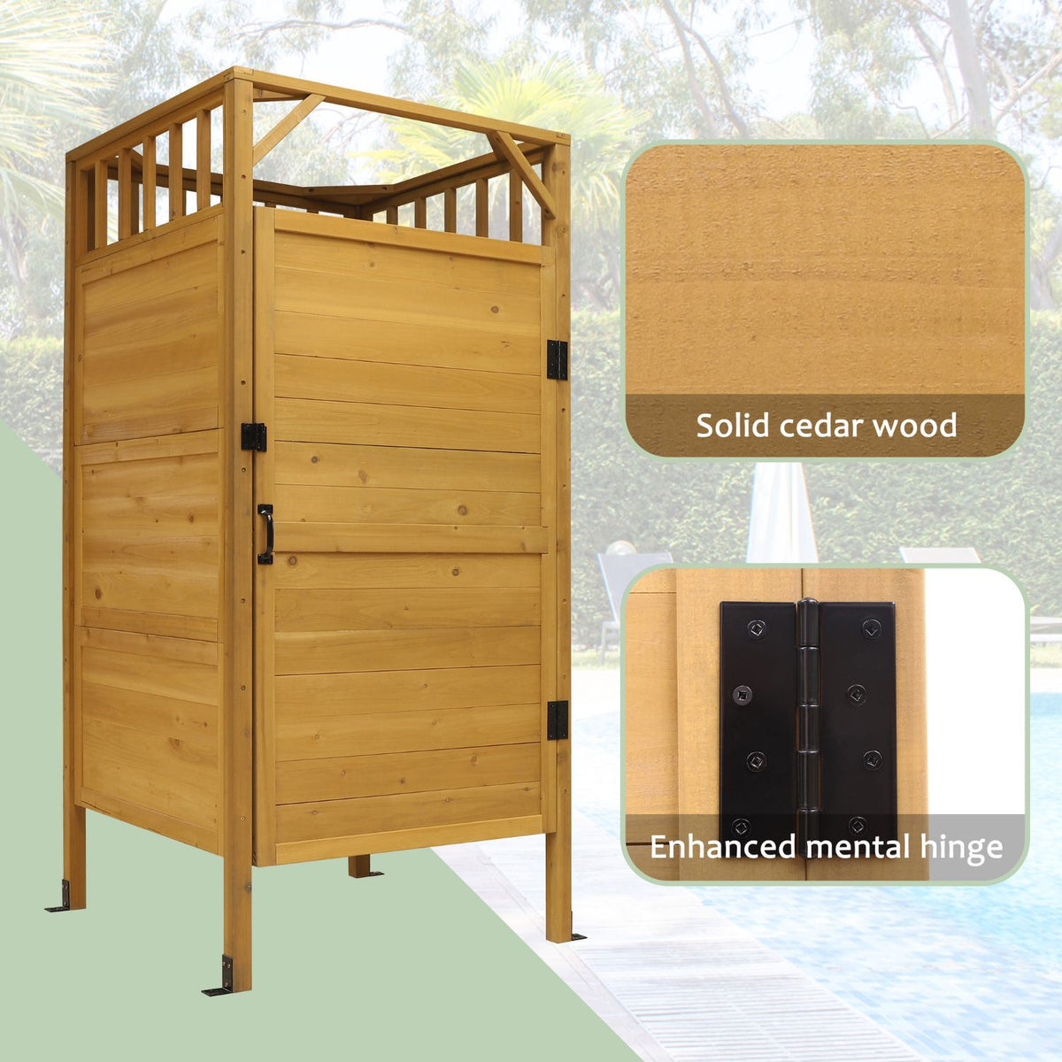 Cedar Wood Outdoor Shower Stall with Metal Hinge