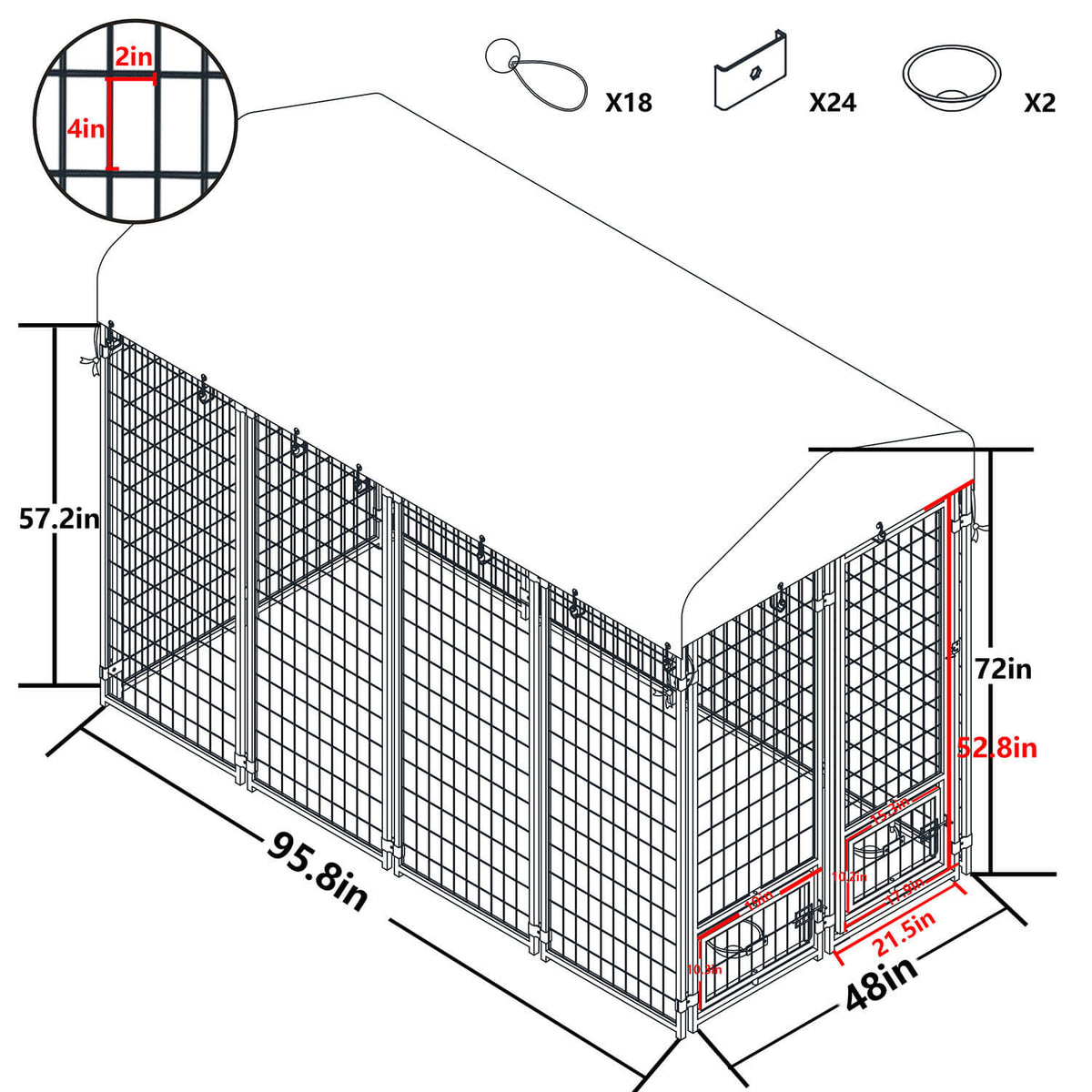 4 x 8ft metal outdoor dog kennel