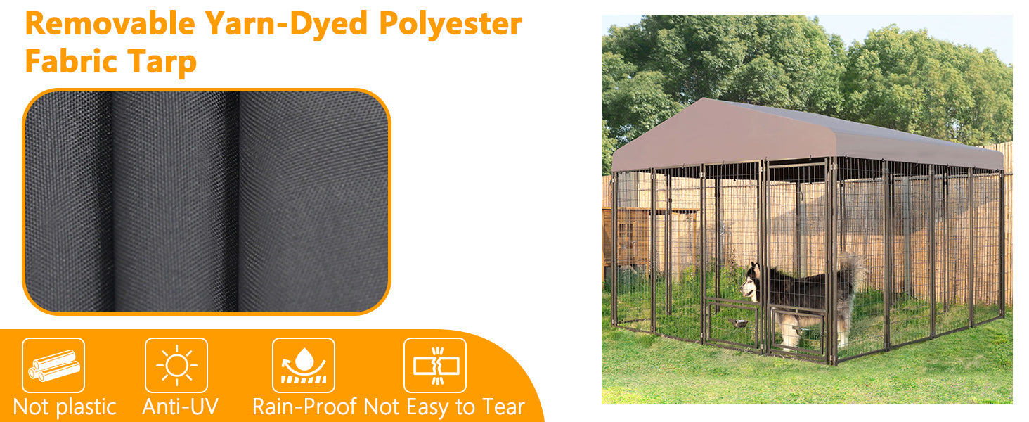 large outdoor dog kennel with UV-resistant roof