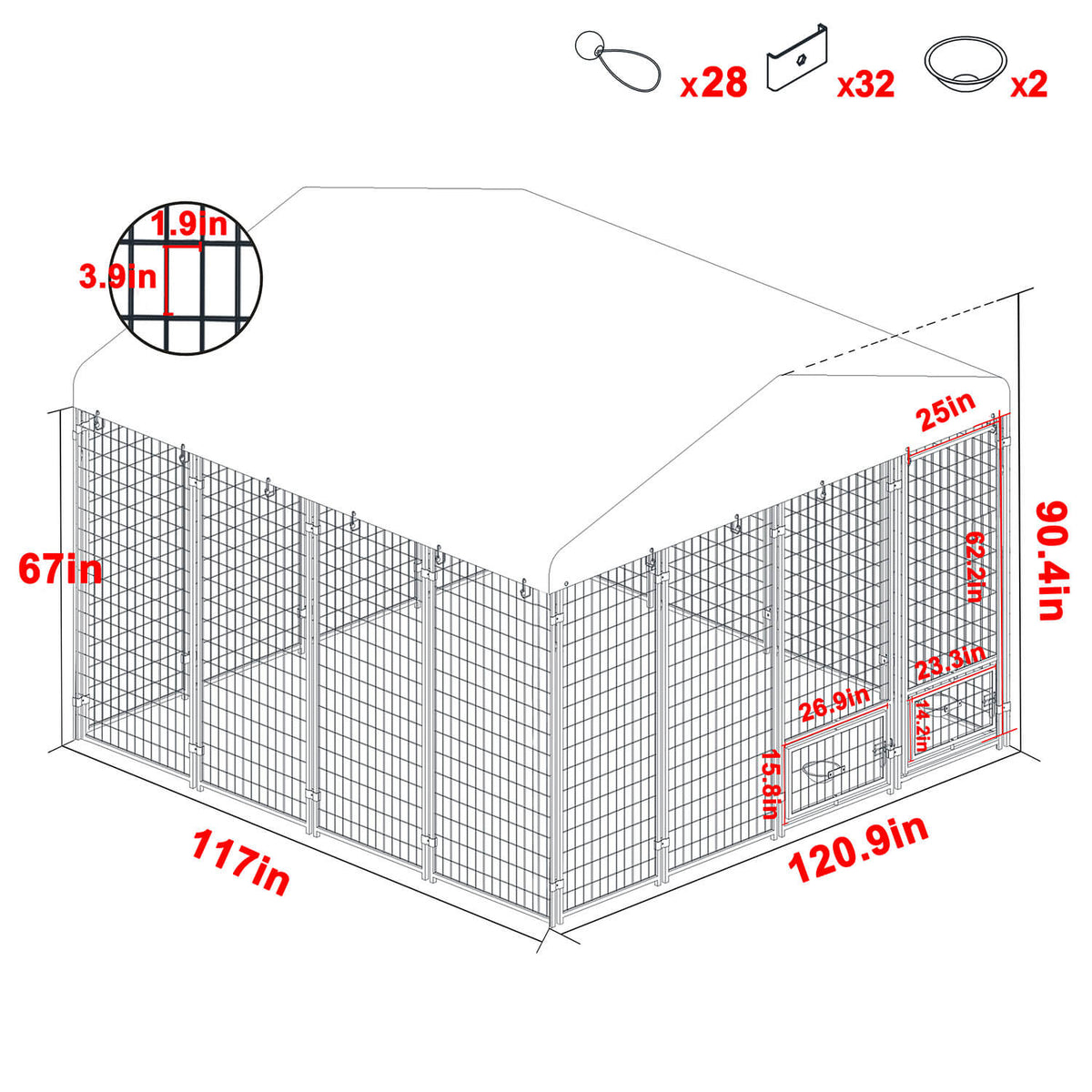 10 × 10ft large dog run with roof