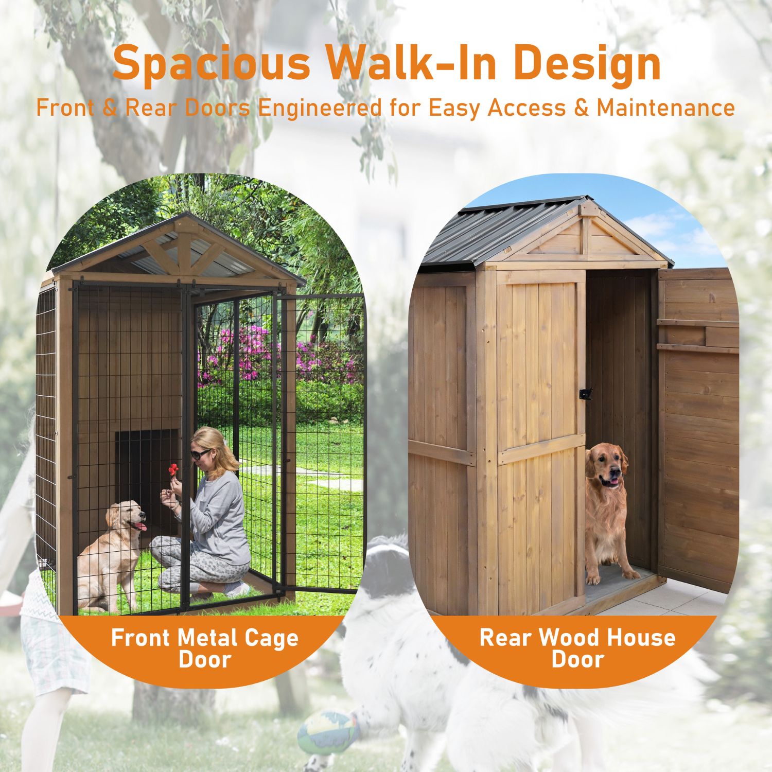 4x8 Dog House with Fence, Wood Walk-in Dog Kennel – Veikous