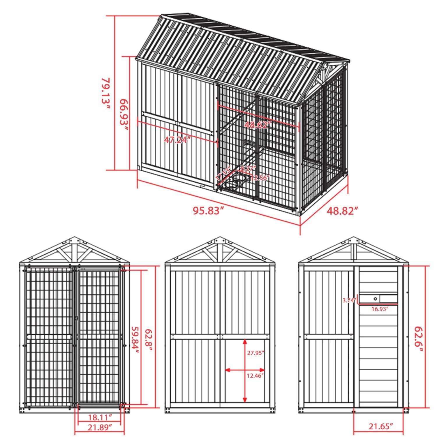 DOGOページ 4x8 Dog House with Fence, Wood Walk-in Dog Kennel – Veikous