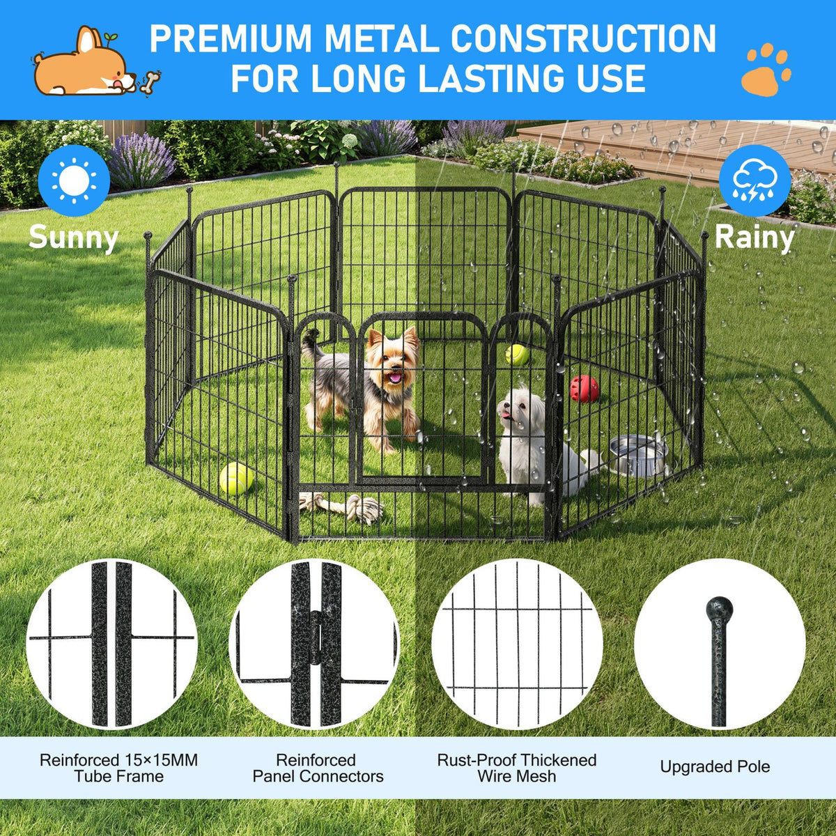 Veikous Metal Dog Playpen for Large/Medium/Small Dogs, Portable Pet Enclosure 8 Panels & 16 Panels