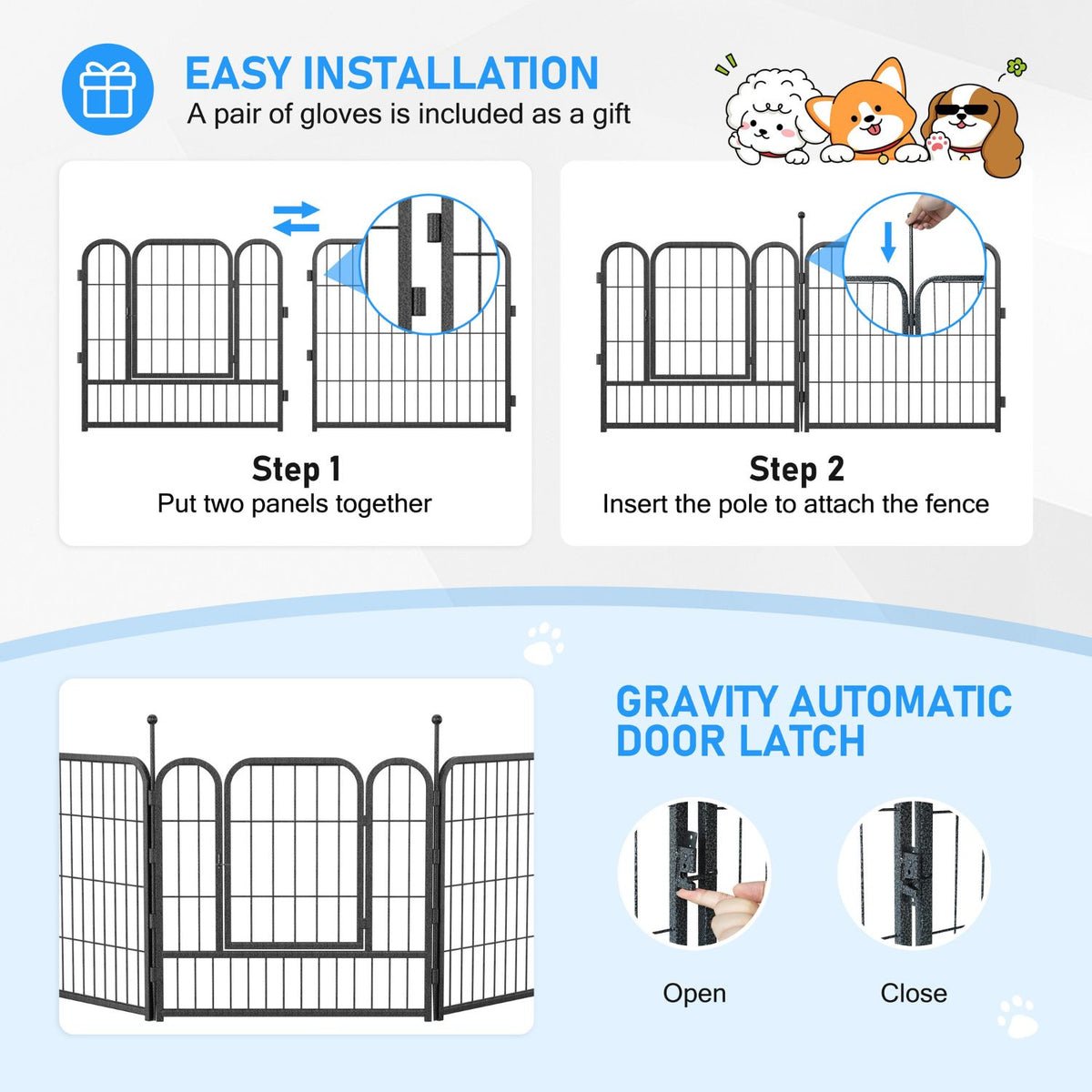 Veikous Metal Dog Playpen for Large/Medium/Small Dogs, Portable Pet Enclosure 8 Panels & 16 Panels