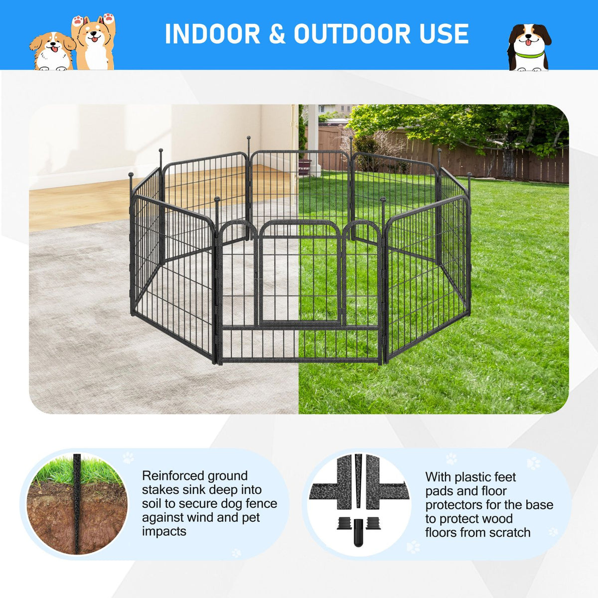 Veikous Metal Dog Playpen for Large/Medium/Small Dogs, Portable Pet Enclosure 8 Panels & 16 Panels